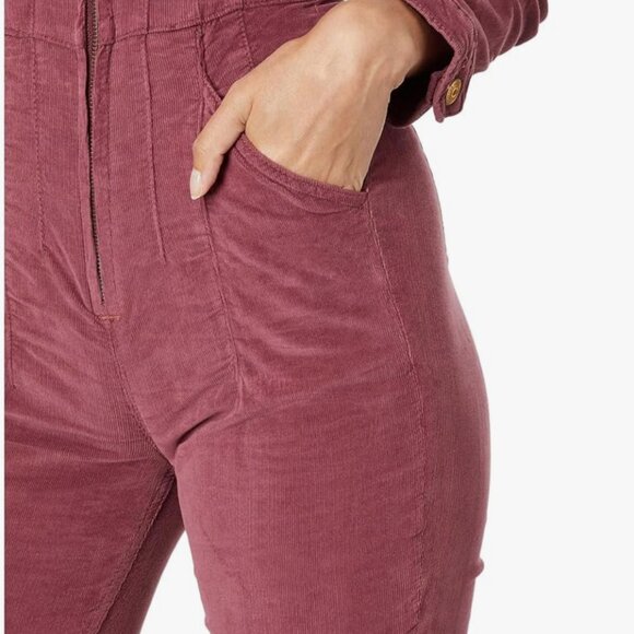 Free People Jayde Corduroy Flare Jumpsuit - Wine/Burgundy - Size M - Picture 5 of 8